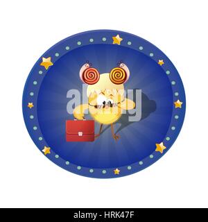chicken in the eggshell with a briefcase and bespectacled. Vector illustration. Funny character. Stock Vector