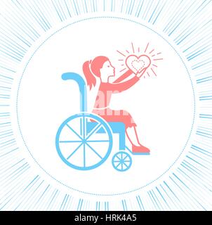Icon disabled girl with a stroller, the concept of life and love people with disabilities Stock Vector