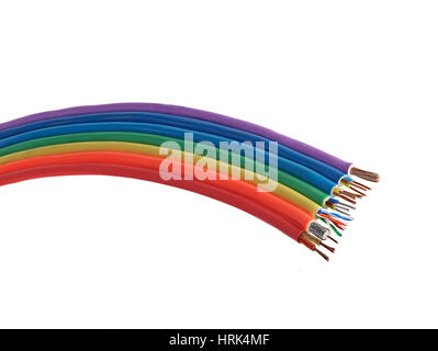 electric wires and cables in multi-colored shell in the form of a rainbow Stock Photo