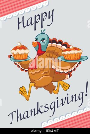 Vector illustration of happy Thanksgiving turkey with custom designed lettering theme Stock Vector