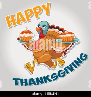 Vector illustration of happy Thanksgiving turkey with custom designed lettering theme Stock Vector