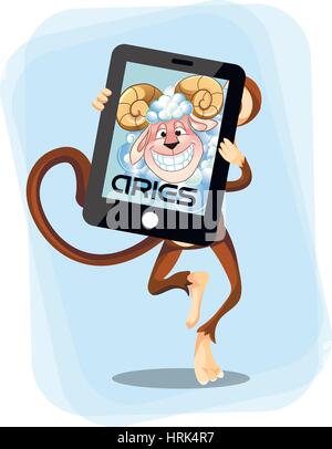 Monkey as a sign of Aries horoscope Stock Vector