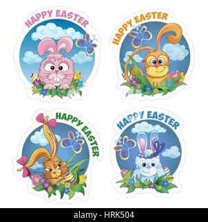 Set sticker with rabbit and text happy Easter Stock Vector