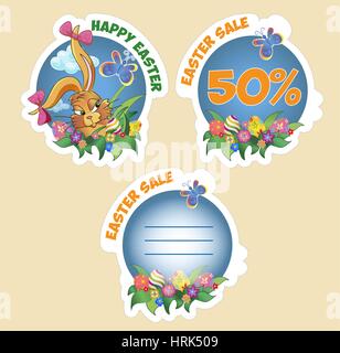 Price sticker with text Easter sale with the Easter Bunny Stock Vector