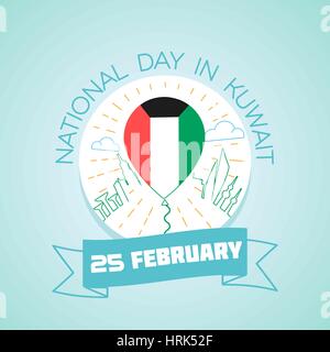 Calendar for each day on February 25. Greeting card. Holiday - Day in Kuwait. Icon in the linear style Stock Vector