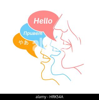 concept of the mother  language, in the form of greeting in different languages. Icon in the linear style Stock Vector
