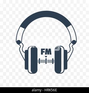headphones icon listening to the radio concept. black and white vector icons Stock Vector