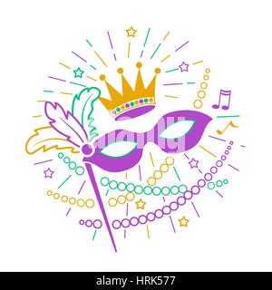 Mardi Gras Mask icon. Vector design illustration of celebration in the linear style Stock Vector