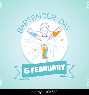Calendar for each day on February 6. Greeting card. Holiday - international Bartender's Day. Icon in the linear style Stock Vector