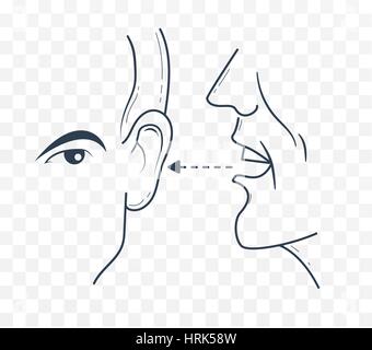 man says to the other something in his ear. Icon in a linear style Stock Vector