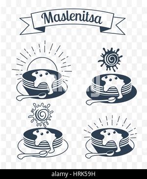 Set icons, silhouette Maslenitsa. icons in a linear style Stock Vector