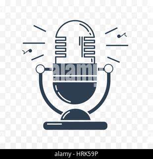 microphone for the radio. Icon in the linear style black and white illustration Stock Vector