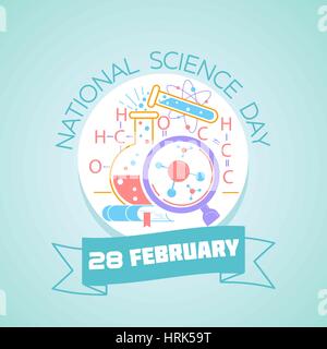 Calendar for each day on February 28. Greeting card. Holiday - National Science Day. Icon in the linear style Stock Vector