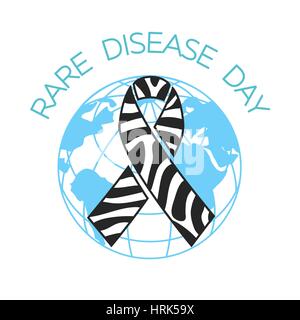 Zebra-print ribbon - symbol of rare-disease awareness. Vector illustration of awareness ribon for World Day of rare disease. Stock Vector
