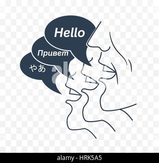 silhouette mother  language, in the form of greeting in different languages. Icon black and white in the linear style Stock Vector