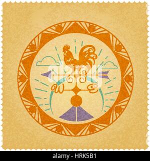 fairy tale golden cockerel ,weather vane rooster. vintage icon in the linear style Stock Vector