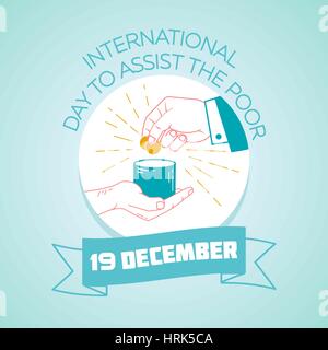 Calendar for each day on December 19. Greeting card. Holiday - International Day to Assist the Poor. Icon in the linear style Stock Vector