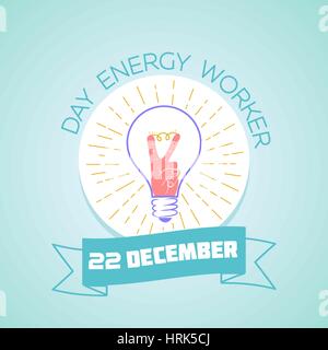 Calendar for each day on December 22. Greeting card. Holiday - day energy worker . Icon in the linear style Stock Vector