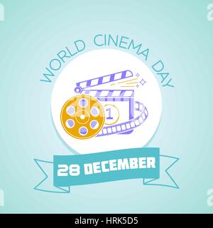Calendar for each day on December 28. Greeting card. Holiday - World cinema day. Icon in the linear style Stock Vector