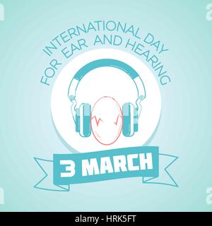 Calendar for each day on March  3. Greeting card. Holiday - International Day for Ear and Hearing. Icon in the linear style Stock Vector
