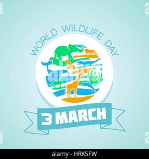 Calendar for each day on March  3. Greeting card. Holiday - World Wildlife Day. Icon in the linear style Stock Vector