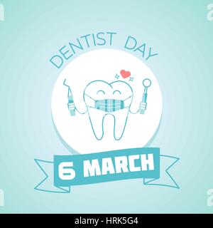 Calendar for each day on March  6 . Greeting card. Holiday - Dentist Day. Icon in the linear style Stock Vector