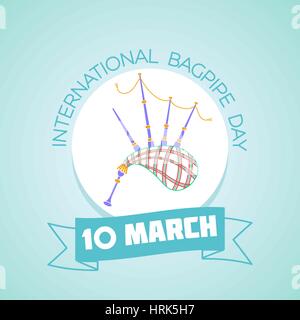 Calendar for each day on March  10. Greeting card. Holiday - International Bagpipe Day. Icon in the linear style Stock Vector