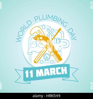 Calendar for each day on March  11. Greeting card. Holiday -  World Plumbing Day. Icon in the linear style Stock Vector