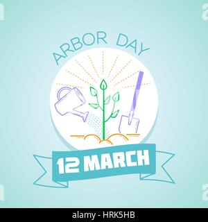 Calendar for each day on March  12. Greeting card. Holiday - Arbor Day. Icon in the linear style Stock Vector