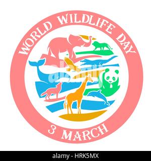 Calendar for each day on March  3. Greeting card. Holiday - World Wildlife Day. Icon in the linear style Stock Vector