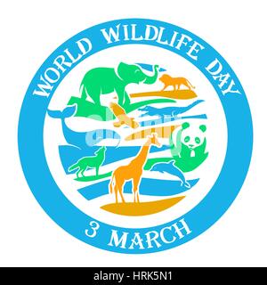 Calendar for each day on March  3. Greeting card. Holiday - World Wildlife Day. Icon in the linear style Stock Vector