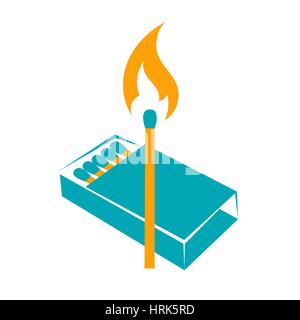 icon lighted match with a box of matches. two colors Stock Vector