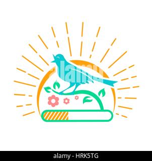 Illustration downloads in the form of a singing bird on a background of the sun with rays Stock Vector