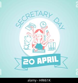 Calendar for each day on April 20. Greeting card. Holiday - secretary day. Icon in the linear style Stock Vector