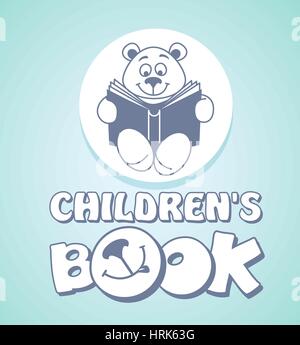 Funny teddy bear reading a book. Logo design vector template. Animal Logotype Children store concept. Stock Vector