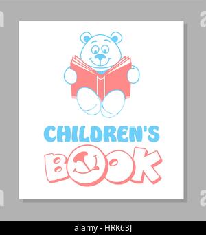 Funny teddy bear reading a book. Logo design vector template. Animal Logotype Children store concept. Stock Vector