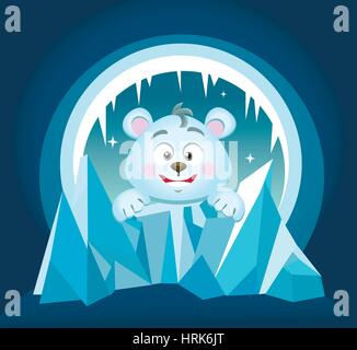 Illustration of cute Polar Bear against the background the cave Stock Vector
