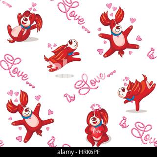 Seamless Valentine's Day Pattern. Loving dog with hearts. Endless texture can be used for web page background, wallpaper, pattern Stock Vector