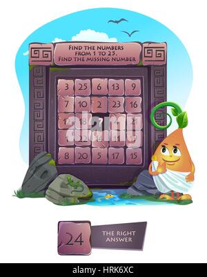 Visual Game for children. Task: Find the numbers from 1 to 25. Find the missing number Stock Vector