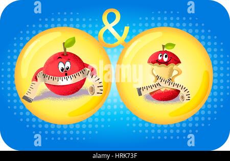 concept of human obesity apple before and after weight loss programs Stock Vector
