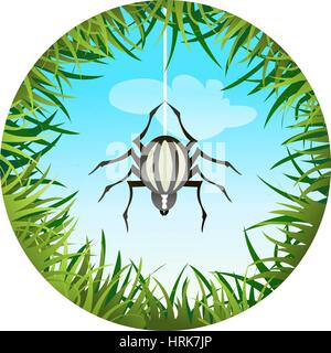 Insects and summer nature icon. spider hanging on the web Stock Vector