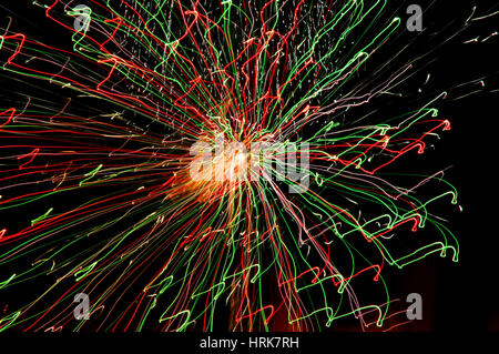 green red fireorks exploding Stock Photo