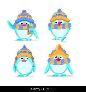 Cute hand drawn penguins set - Merry Christmas greetings Stock Vector