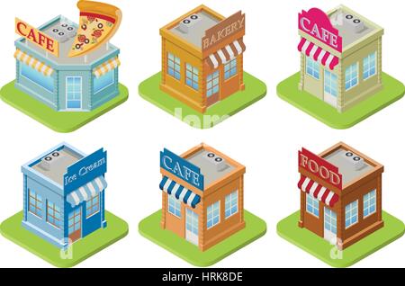 Set of isometric buildings Stock Vector