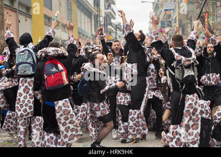 Xanthi, Greece - February 26,2017: People Dressed In Colorful Costumes 