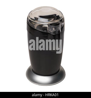 Black electric coffee grinder with a closed transparent cover isolated on white background Stock Photo