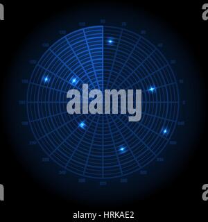 Blue radar screen. Vector illustration. Stock Vector