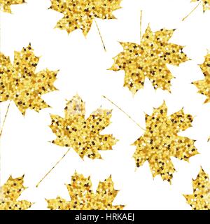 golden seamless pattern with maple leaves - vector illustration Stock ...