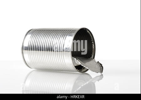 closeup opened tin isolated on white background Stock Photo
