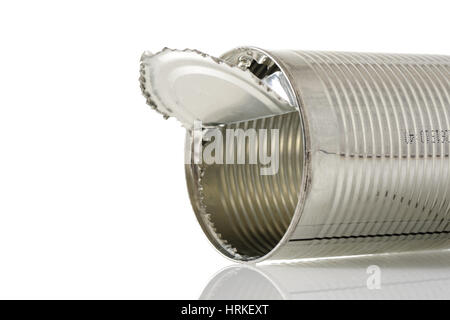 closeup opened tin isolated on white background Stock Photo